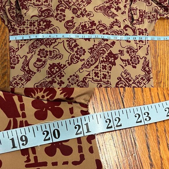 Vintage 80s 90s New Editions Taupe Maroon Abstract Blouse Size L Long Sleeve - Picture 11 of 15